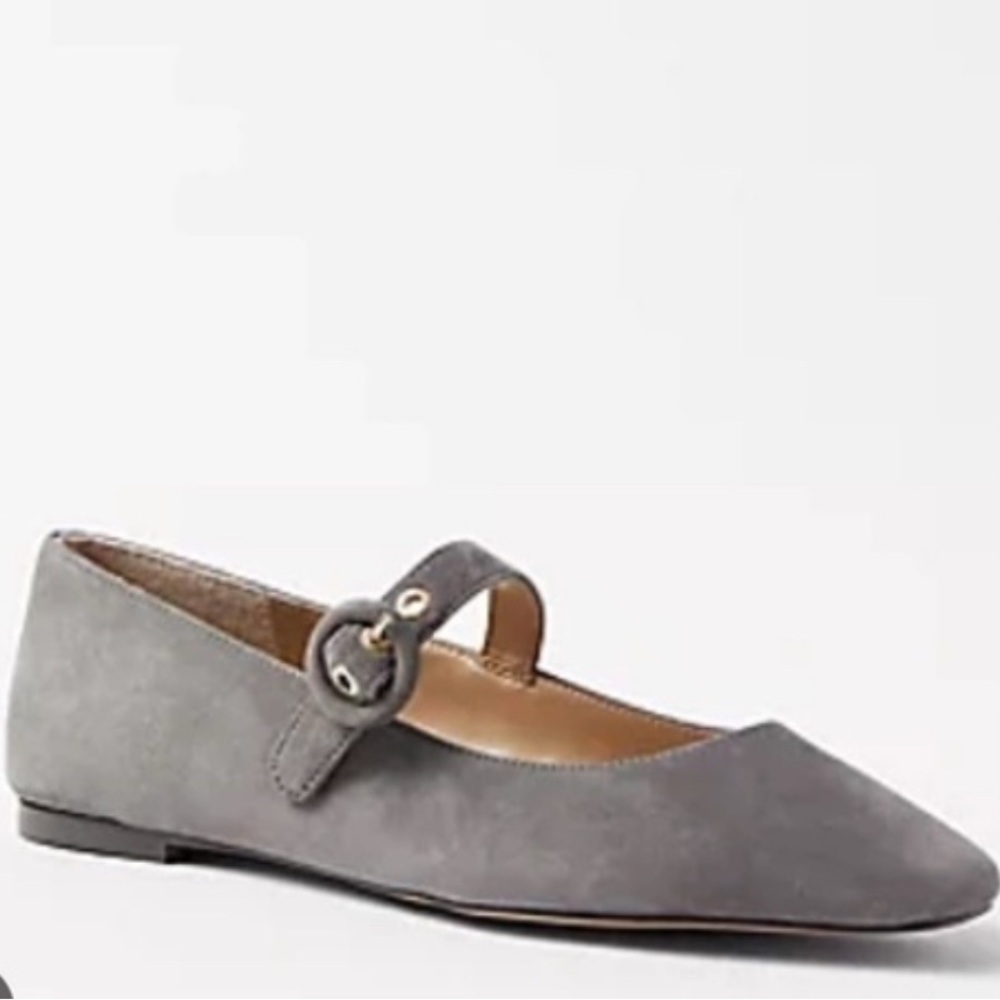 Ann Taylor Factory Gray Suede Flats with Buckle